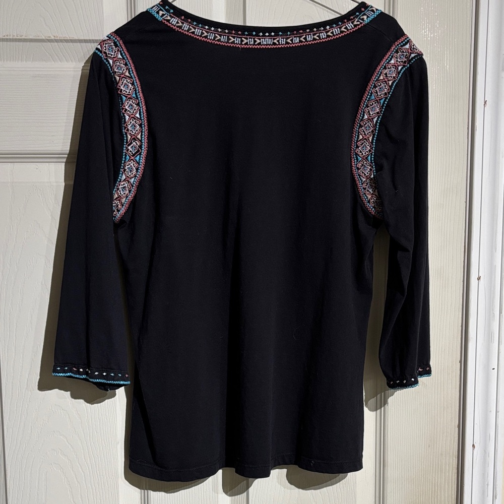 Black Top with Blue and Red Embroidery - Picture 10 of 11